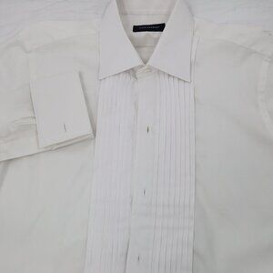 THOM SWEENEY tuxedo shirt mens M/L Cotton Duke of York Formal pleated bib white